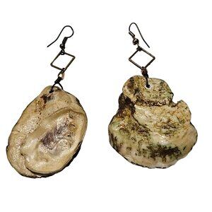 Vintage Natural Hand Crafted Shell Dangle Earrings Boho Beach Core Jewelry